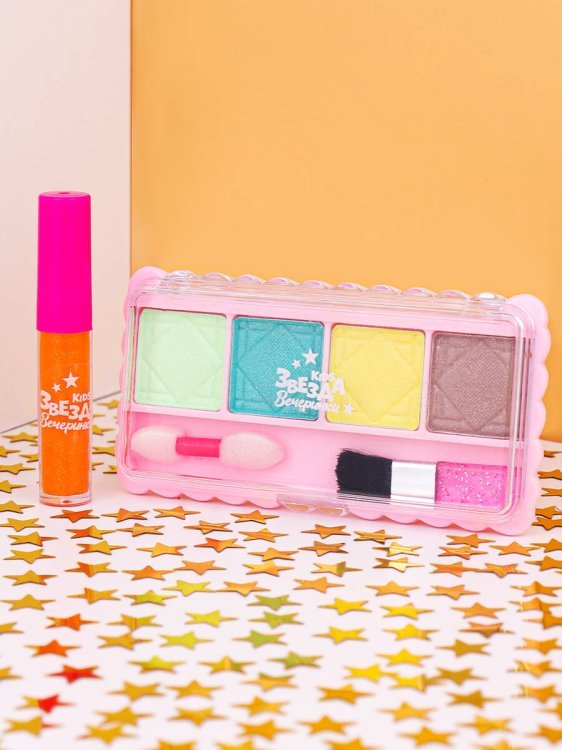 Набор детской косметики "Модная девчонка" (блеск, тени, кисть, апплик, цвет микс) ( Арт. КС-5216)