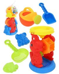 Песочный набор "Дракончик" (лопатка, 2 формочки,лейка,грабли, мельница,в сетке)( Арт. ИК-2346)