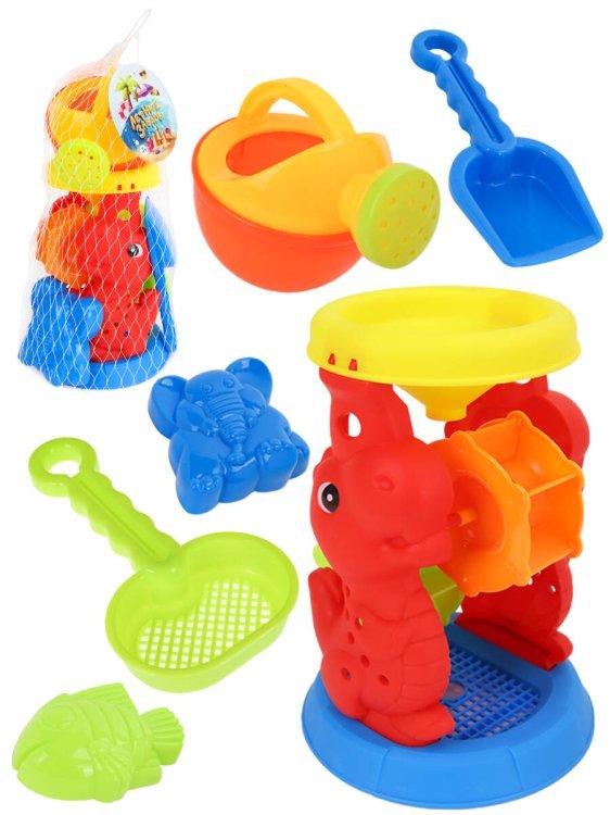 Песочный набор "Дракончик" (лопатка, 2 формочки,лейка,грабли, мельница,в сетке)( Арт. ИК-2346)