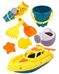 Песочный набор (лопатка, 2 формочки,лейка,ведерко,катер,в сетке)( Арт. ИК-2344)
