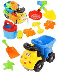Песочный набор "Грузовик" (лейка,4 формочки,ситичко,грабли,лопатка,грузовик,в сетке) ( Арт. ИК-2341)