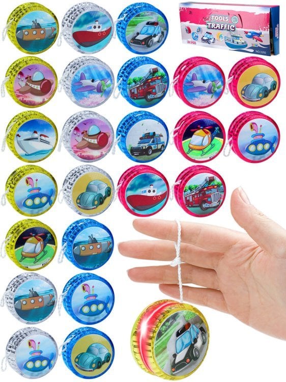 09. Йо-Йо, ВОЛЧКИ (Рыжий Кот) Йо-йо(5.5см) "Транспорт"(свет,бат.2 шт.AG3 в компл.,24шт. в ш/у,цвет-микс)( Арт. И-2138) кратно 24
