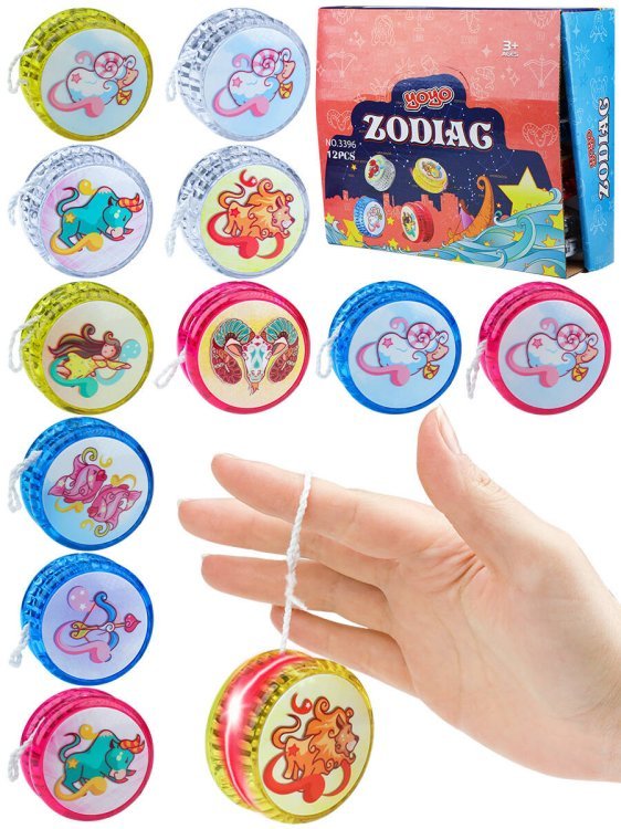 Йо-йо(5.5см) "Знак зодиака"(свет,бат.2 шт.AG3 в компл.,12шт. в ш/у,цвет-микс)(Арт. И-2139) кратно 12