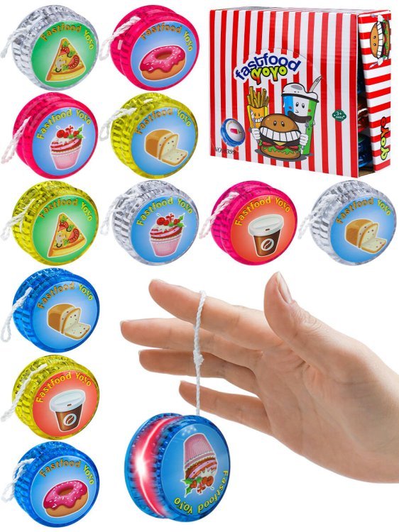 Йо-йо(5.5см) "Фастфуд"(свет,бат.2 шт.AG3 в компл.,12шт. в ш/у,цвет-микс) ( Арт. И-2140) кратно 12