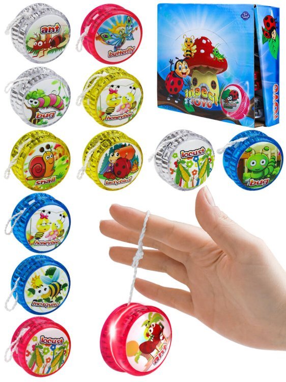 Йо-йо(5.5см)"Весёлые насекомые"(свет,бат.2 шт.AG3 в комп.,12шт.в ш/у,цвет-микс)(Арт.И-2141)кратно 12