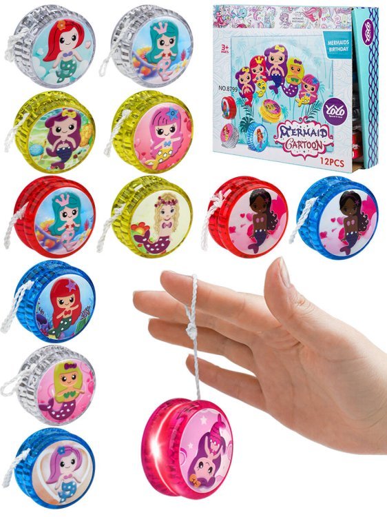 09. Йо-Йо, ВОЛЧКИ (Рыжий Кот) Йо-йо(5.5см) "Русалочка"(свет,бат.2 шт.AG3 в компл.,12шт. в ш/у,цвет-микс) ( Арт. И-2136) кратно 12