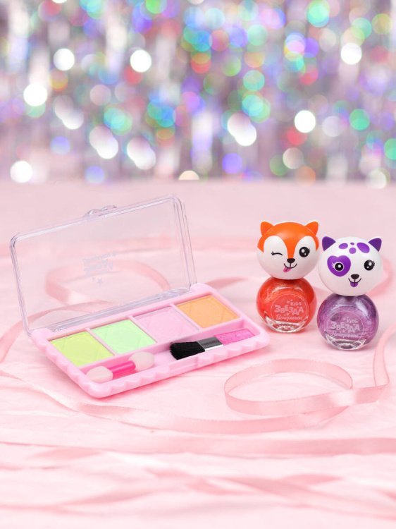 Набор детской косметики "Кошечка" (тени, лак для ногтей, апплик, кисть, цвет микс) ( Арт. КС-5226)