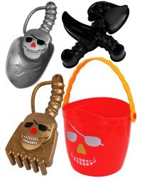 Песочный набор "Пират-2" (ведерко, лопатка, грабли,формочки, цвет-микс, в сетке) ( Арт. ИК-2323)