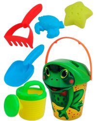 Песочный набор (ведерко с крышкой,лейка,грабли,лопатка,2 формочки,цвет-микс,в сетке) ( Арт. ИК-2320)