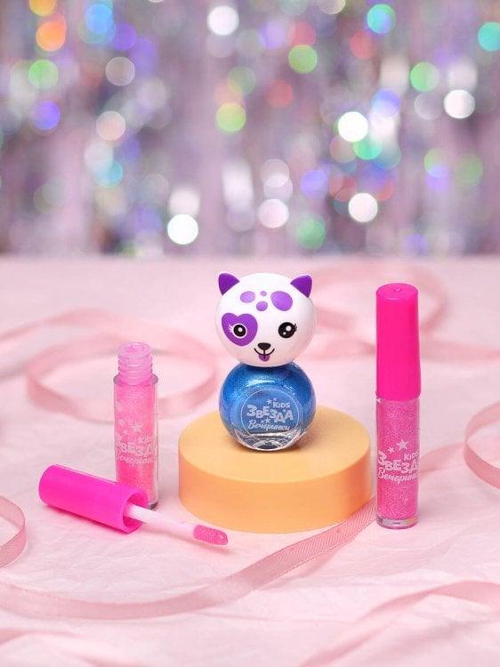 Набор детской косметики "Кошечка 9" (лак д/ногтей 1шт, блеск д/губ 2шт, цвет микс) ( Арт. КС-5200)