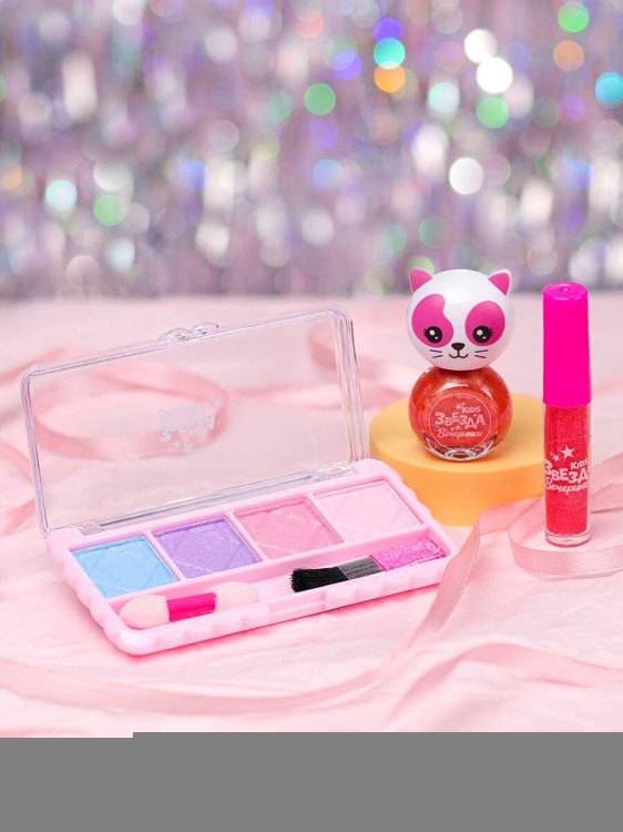 Набор детской косметики "Кошечка 12" (блеск, лак, тени, кисть, апплик, цвет микс) ( Арт. КС-5207)