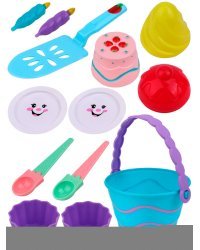 Песочный набор "Тортик"(ведерки,свечки,лопатки,тарелочки,формочки,в сетке) цвет-микс ( Арт. ИК-2318)