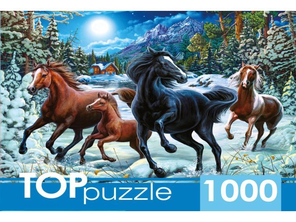 ЖИВОТНЫЕ (Рыжий Кот) TOPpuzzle. ПАЗЛЫ 1000 элементов. ФТП1000-9851 Зимние лошади
