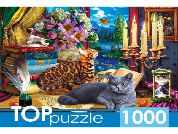 ЖИВОТНЫЕ (Рыжий Кот) TOPpuzzle. ПАЗЛЫ 1000 элементов. ФТП1000-9852 Коты у ночного окна