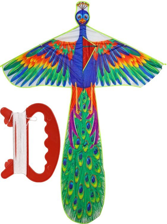 07. ВОЗДУШНЫЕ ЗМЕИ (Рыжий Кот) Серия Веселые забавы: Воздушный змей "Павлин" (змей 140см, хвост 100см, в пакете)(Арт. ИК-0471)