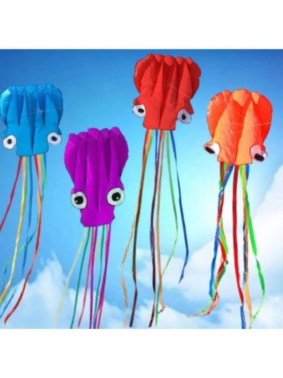 07. ВОЗДУШНЫЕ ЗМЕИ (Рыжий Кот) Серия Веселые забавы: Воздушный змей "Осьминог"(змей 78см, хвост 200см,цвет микс,пакет)(Арт.ИК-0474)