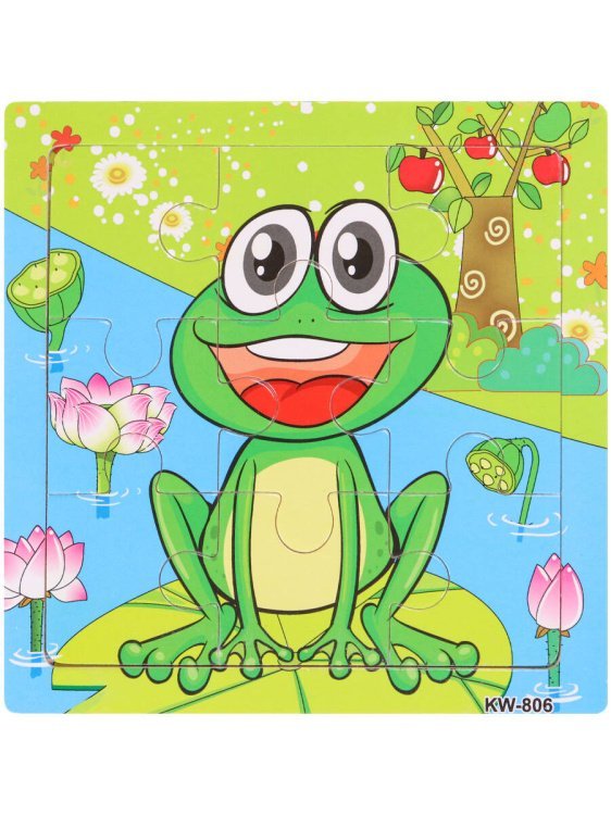 РАМКИ-ПАЗЛЫ (Рыжий Кот) Деревянная пазл-рамка (15х15х0,5 см) "Лягушка" (9 элементов) ( Арт. ИД-0125)
