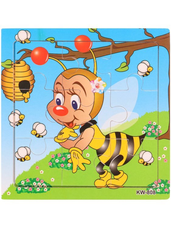 РАМКИ-ПАЗЛЫ (Рыжий Кот) Деревянная пазл-рамка (15х15х0,5 см) "Пчёлка" (9 элементов) ( Арт. ИД-0126)