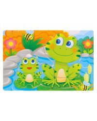 Деревянная пазл-рамка (22х15 см) "Лягушки на озере"  ( Арт. ИД-0140)