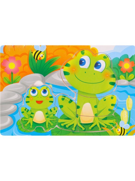 РАМКИ-ПАЗЛЫ (Рыжий Кот) Деревянная пазл-рамка (22х15 см) "Лягушки на озере" ( Арт. ИД-0140)