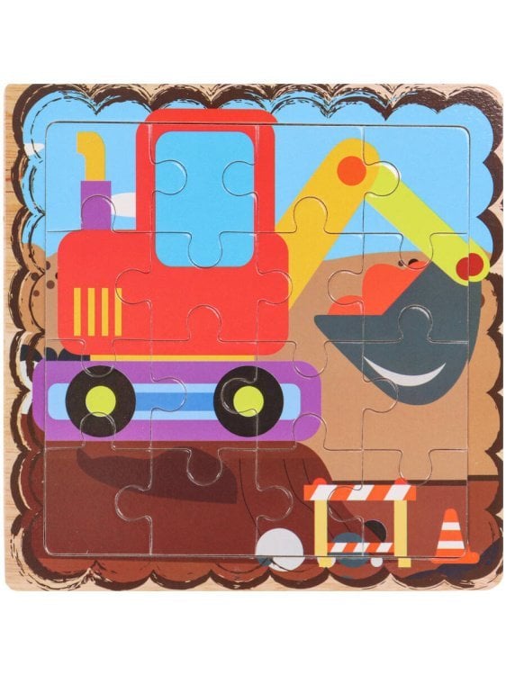 РАМКИ-ПАЗЛЫ (Рыжий Кот) Деревянная пазл-рамка (14,5х14,5 см) "Строительные работы" (16 элементов) ( Арт. ИД-0131)