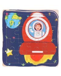 Деревянная пазл-рамка (14,5х14,5 см) "Полет в космос" (16 элементов) ( Арт. ИД-0133)