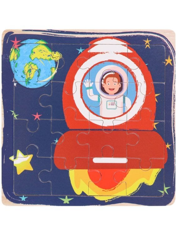 РАМКИ-ПАЗЛЫ (Рыжий Кот) Деревянная пазл-рамка (14,5х14,5 см) "Полет в космос" (16 элементов) ( Арт. ИД-0133)