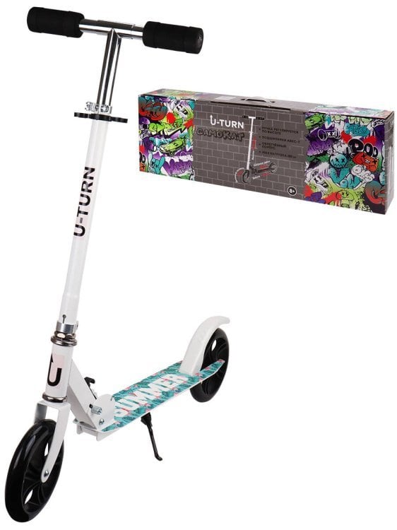 Самокат двухколесный (колеса PU 18 см, 80*10*75-102 см,макс. вес 60 кг, белый) ( Арт. СМК-9931)