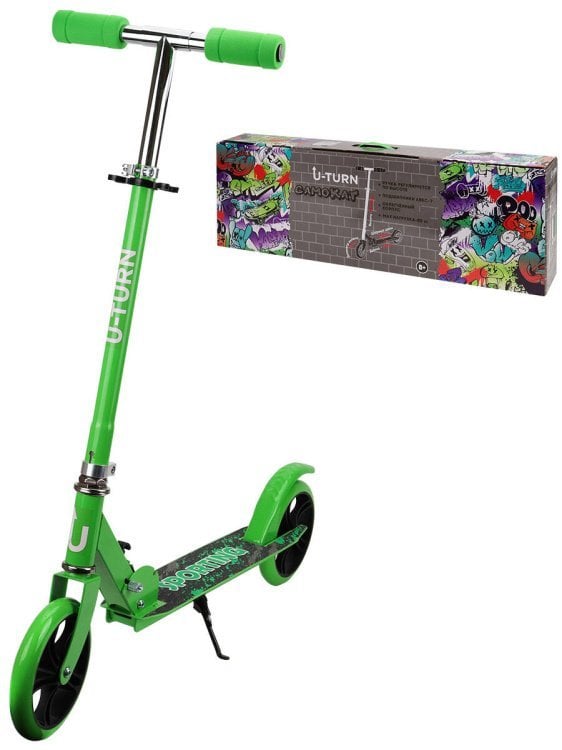 Самокат двухколесный (колеса PU 18 см, 80*10*75-102 см, макс. вес 60 кг, зелёный) ( Арт. СМК-9933)