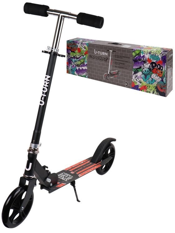 Самокат двухколесный (колеса PU 18 см, 80*10*75-102 см, макс. вес 60 кг, черный) ( Арт. СМК-9932)