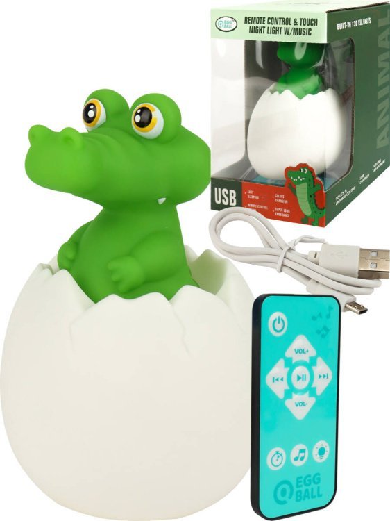 5. СВЕТИЛЬНИК-НОЧНИК (Рыжий Кот) Светильник "Крокодильчик" (звук,свет,пульт,пластик,USB в к-те,в кор.)(12x12x17,5 cм) (Арт. ИК-8486)