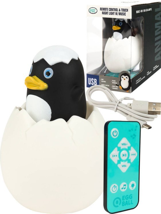 5. СВЕТИЛЬНИК-НОЧНИК (Рыжий Кот) Светильник "Пингвинчик" (звук,свет,пульт,пластик, USB в к-те,в кор.)(12x12x17,5 cм) ( Арт. ИК-8487)