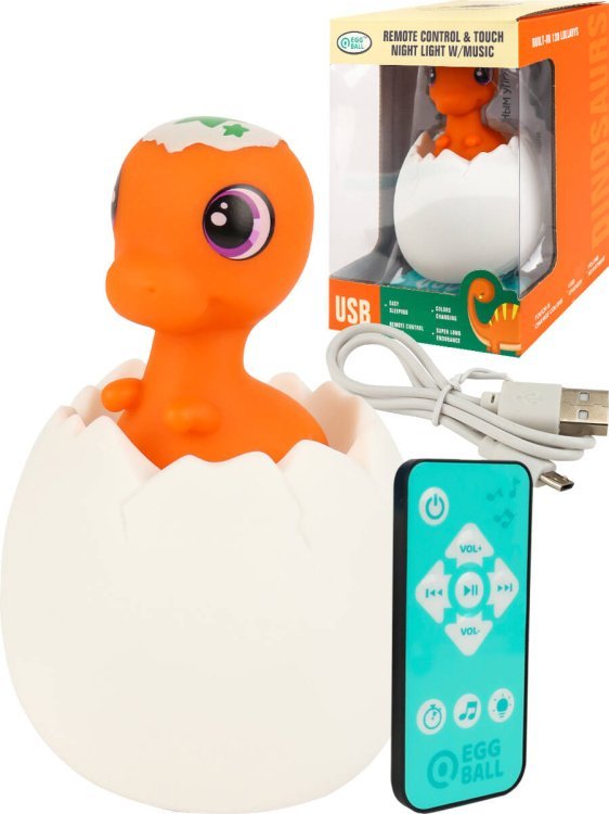 Светильник"Динозаврик"оранж.(звук,свет,пульт,пласт.,USB в к-те,в кор.)(12x12x17,5 cм) (Арт. ИК-8482)