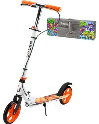 Самокат двухколесный(колеса PU 18 см,80*10*75-102 см,макс. вес 80 кг, бело-оранжевый)(Арт. СМК-9938)