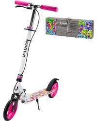 Самокат двухколесный(колеса PU 18 см, 80*10*75-102см, макс.вес 80 кг, белый граффити)(Арт. СМК-9937)