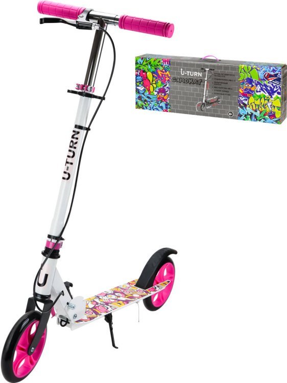 Самокат двухколесный(колеса PU 18 см, 80*10*75-102см, макс.вес 80 кг, белый граффити)(Арт. СМК-9937)