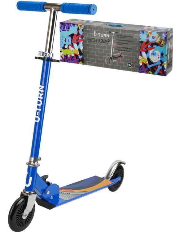 Самокат двухколесный (колеса PU 12 см, 65*10*59-80 см, макс. вес 50 кг, голубой) ( Арт. СМК-9930)