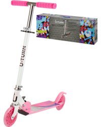 Самокат двухколесный(колеса PU 12 см, 65*10*59-80 см, макс.вес 50 кг, бело-розовый) ( Арт. СМК-9929)