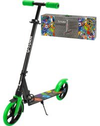 Самокат двухколес.(колеса PU 20см,85*11*79-103 см,макс.вес 100кг,черно-зелён.граффити)(Арт.СМК-9940)