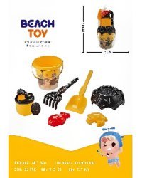 "Песочный набор ""Морской"" (ведро,сито,лейка,лопатка,грабли,2 формочки)(в сетке) ( Арт. ИК-0508)