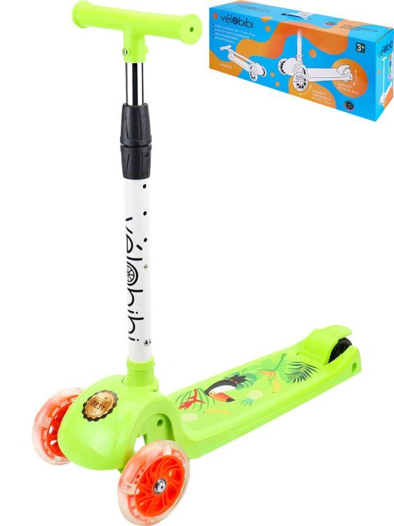 01. Трехколесные Velobibi (Рыжий Кот) Самокат 3-х колесный складной зелёный 55*13*66-76 см (макс.нагрузка до 40 кг) (Арт. СМК-0364)