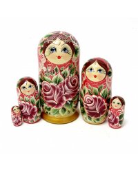 Матрешка Самоцветы красная с розами17 см 5 м