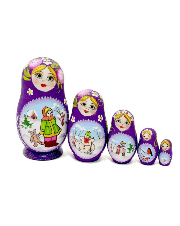 Матрешка Зимние забавы (фиолетовая) 5м 9см