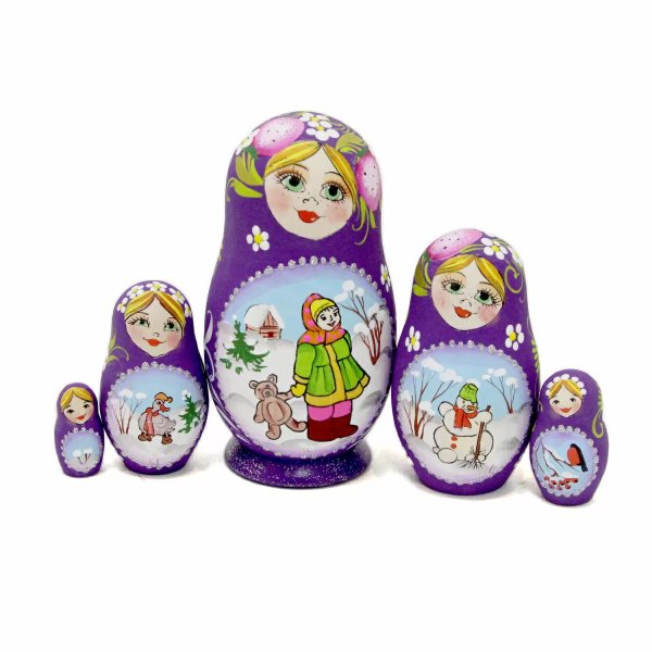Матрешка Зимние забавы (фиолетовая) 5м 9см