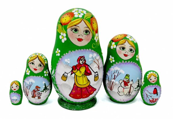 Матрешка Зимние забавы (зеленая) 5м 9см