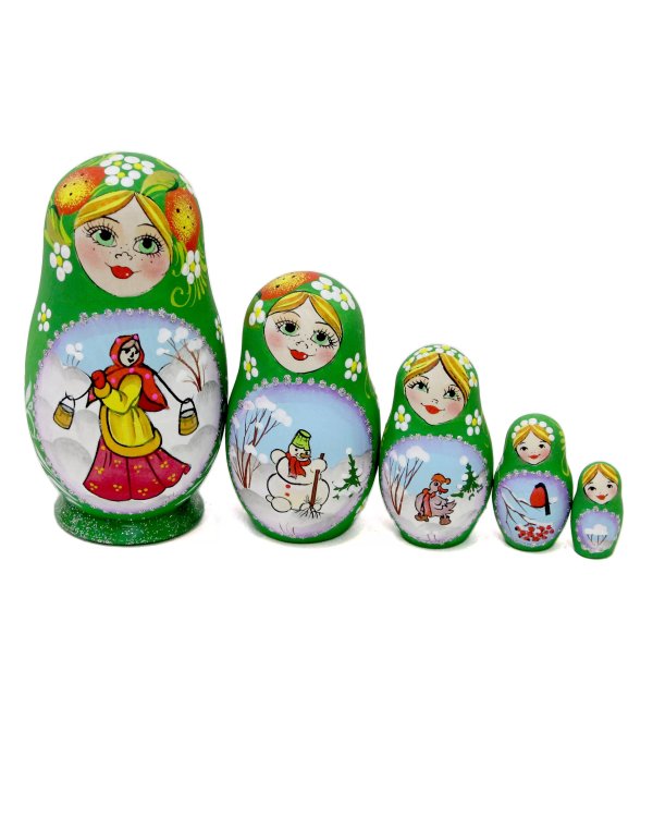 Матрешка Зимние забавы (зеленая) 5м 9см