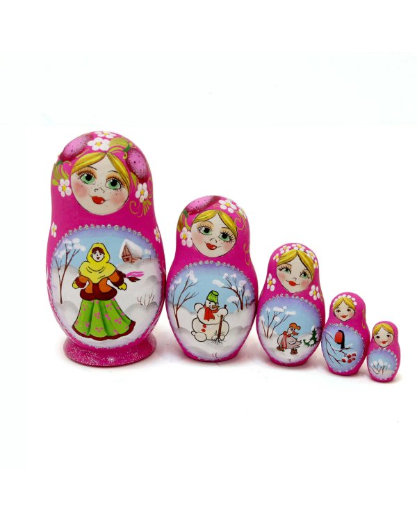 Матрешка Зимние забавы (розовая) 5м 9см