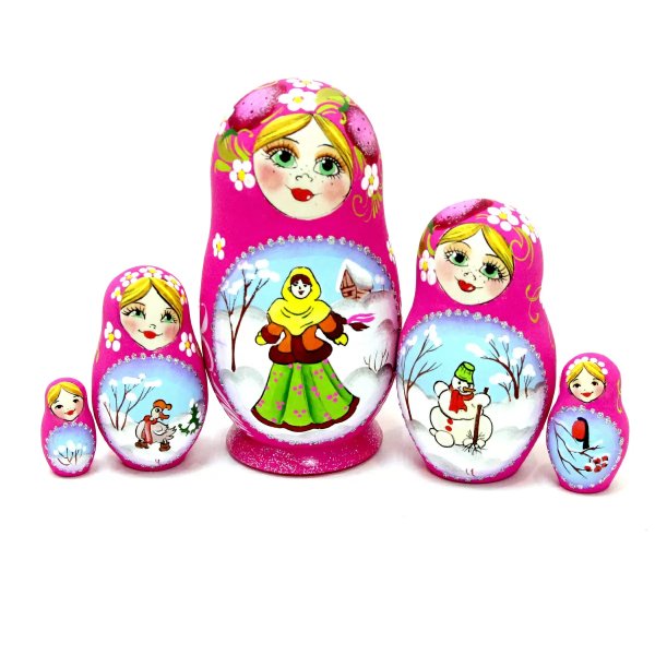 Матрешка Зимние забавы (розовая) 5м 9см