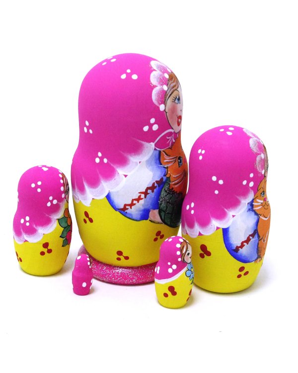 Матрешка Девочка с котом (розовая) 5м9