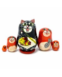 Матрешка Кот-рыбак черный мини 5 мест 5,5-6 см